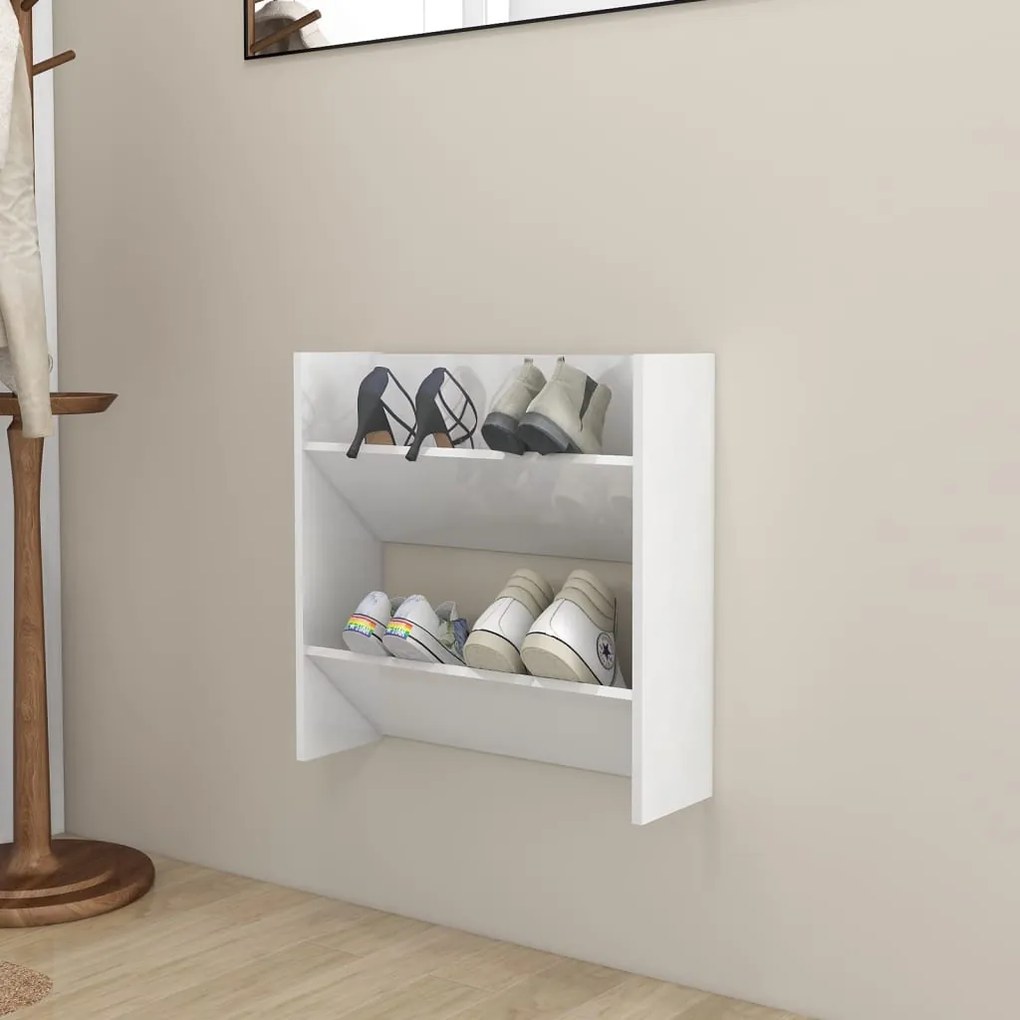 Sapateira de parede 60x18x60 cm contraplacado branco brilhante