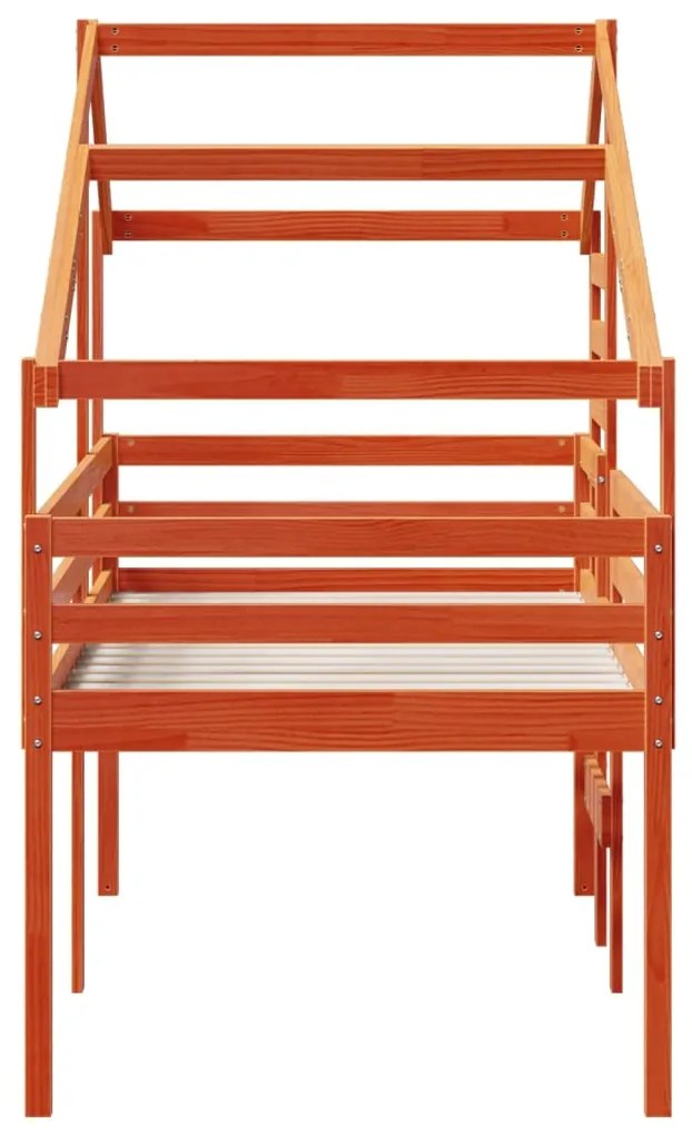Cama alta com telhado 90x190 cm pinho maciço castanho-mel