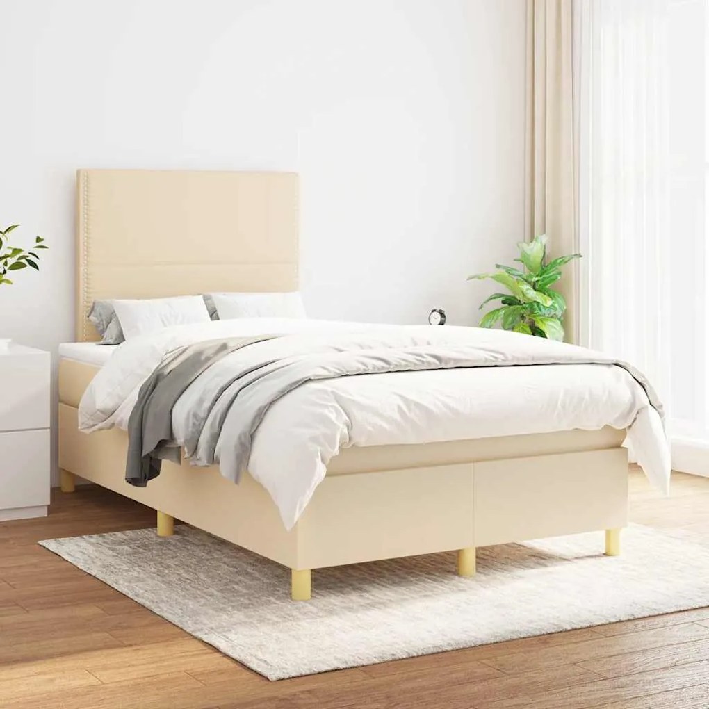 Cama boxspring com colchão 120x190 cm tecido cor creme