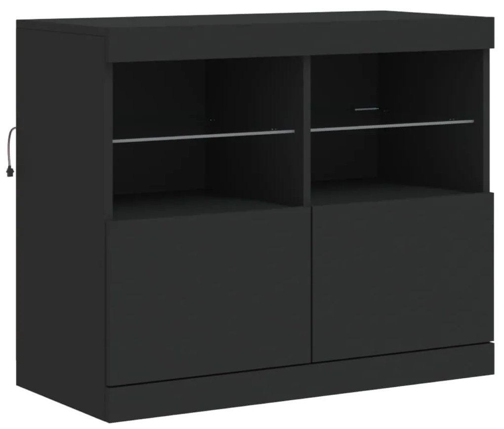 Aparador com luzes LED 202x37x67 cm preto