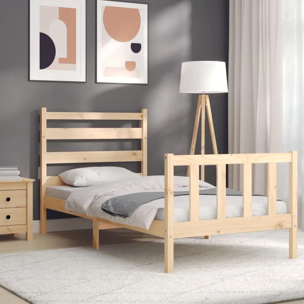 Estrutura de cama com cabeceira 90x190 cm madeira maciça