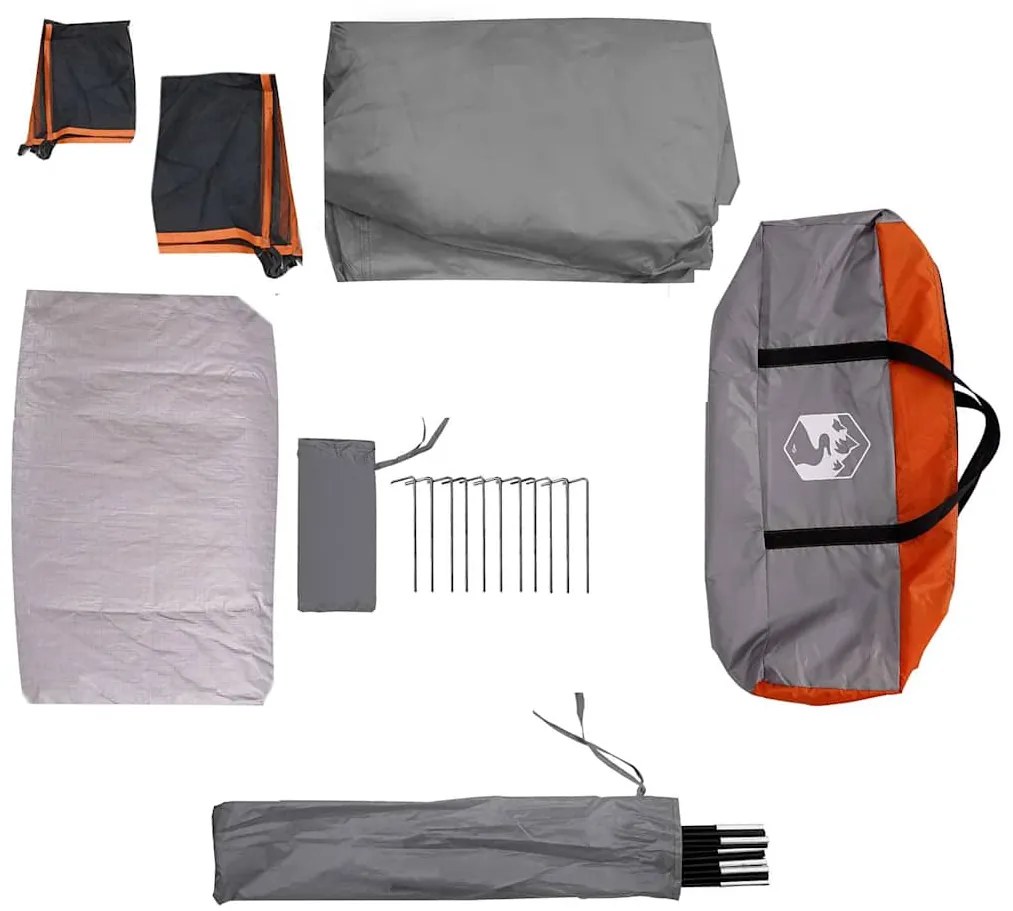 Tenda de campismo cabana p/ 4 pessoas impermeável cinza/laranja