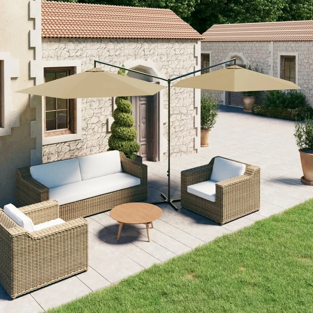 vidaXL Guarda-sol de jardim duplo c/ poste aço 600cm cinza-acastanhado