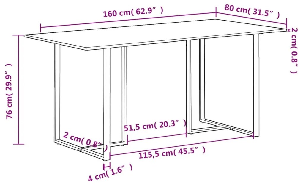 Mesa de jantar 160 cm madeira de mangueira áspera