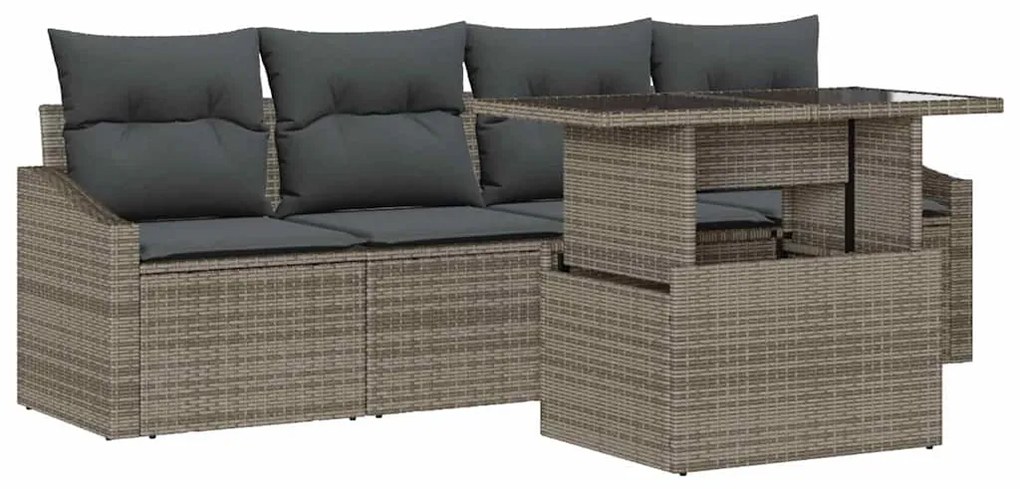 Conjunto de Sofá de Jardim de 5 Peças com Almofadas Cinzas em Rattan S
