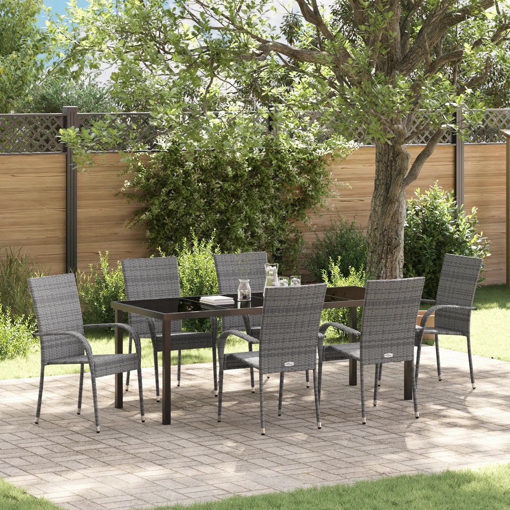 vidaXL Conjunto de Jantar de Jardim com 7 Peças em Rattan Sintético Cinza
