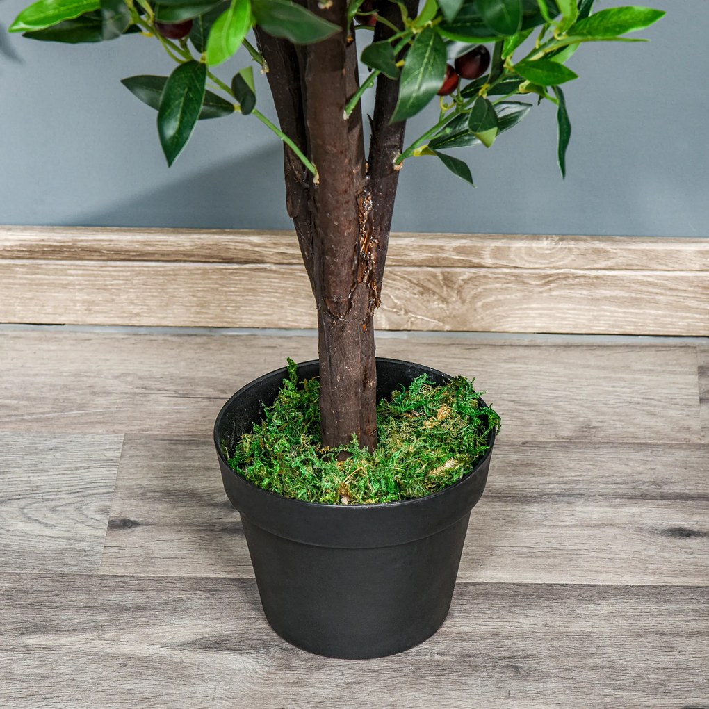 Outsunny Planta Artificial com Altura 120cm Oliveira Artificial com 1080 Azeitonas Folhas Realistas e 108 Frutos Decoração para interior Exterior Sala de Estar Escritório Verde