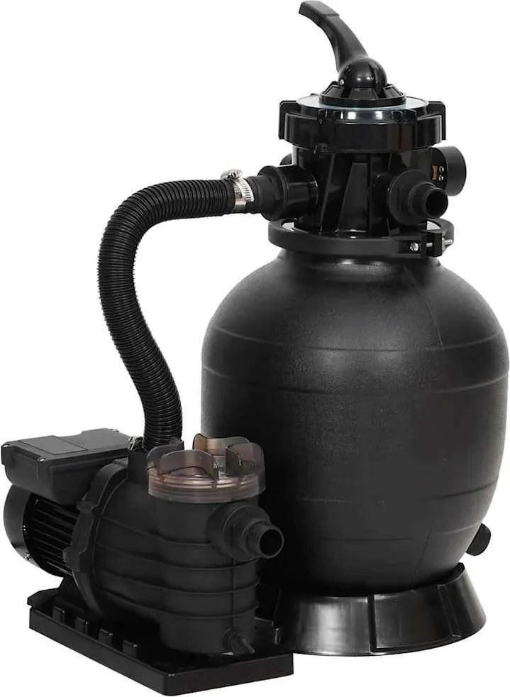 93396 vidaXL Filtro de areia para piscina com pré-filtro preto
