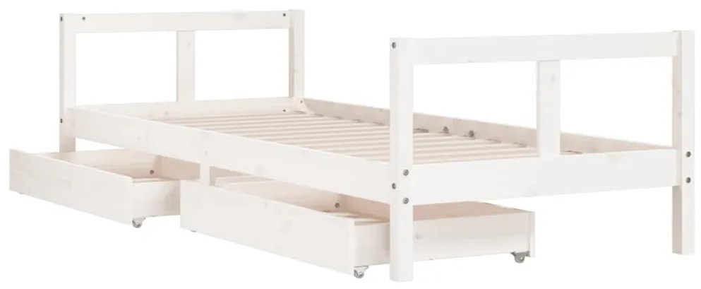 Estrutura cama infantil c/ gavetas 80x200cm pinho maciço branco