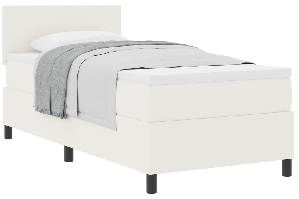 Cama Box com Colchão Creme 80x200 cm Tecido de Veludo Cotelê