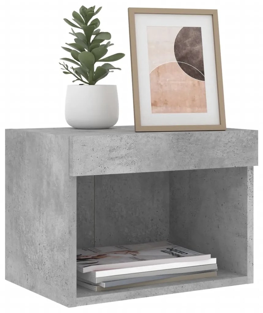 Mesa de cabeceira de parede com luzes LED cinzento cimento