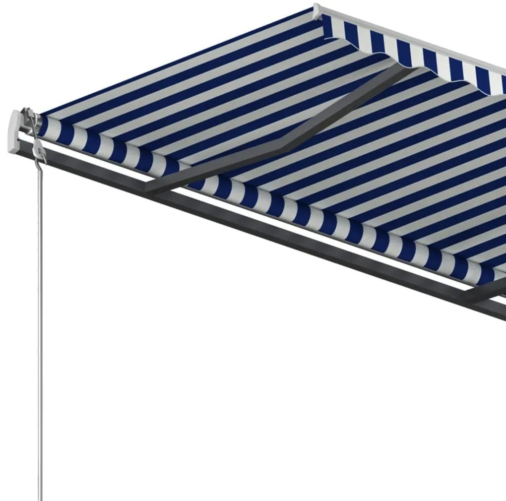 Toldo retrátil automático com postes 3,5x2,5 m azul e branco