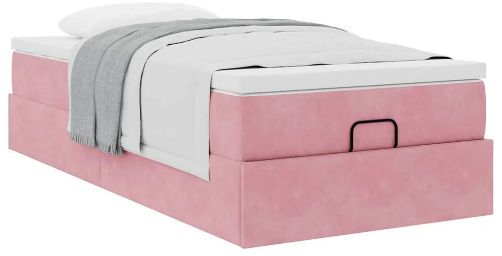 Estrutura de cama otomana com colchão rosa 90x200cm veludo