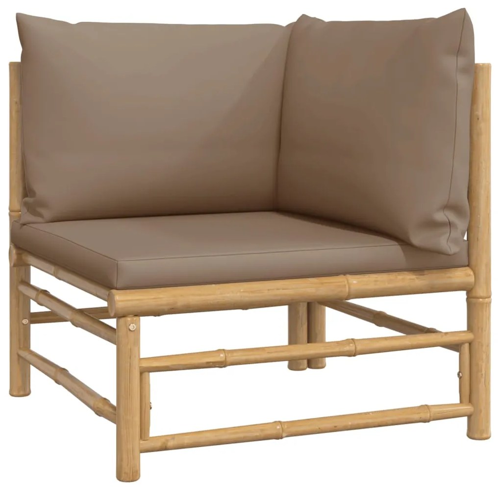 4 pcs conj. lounge jardim bambu c/ almofadões cinza-acastanhado