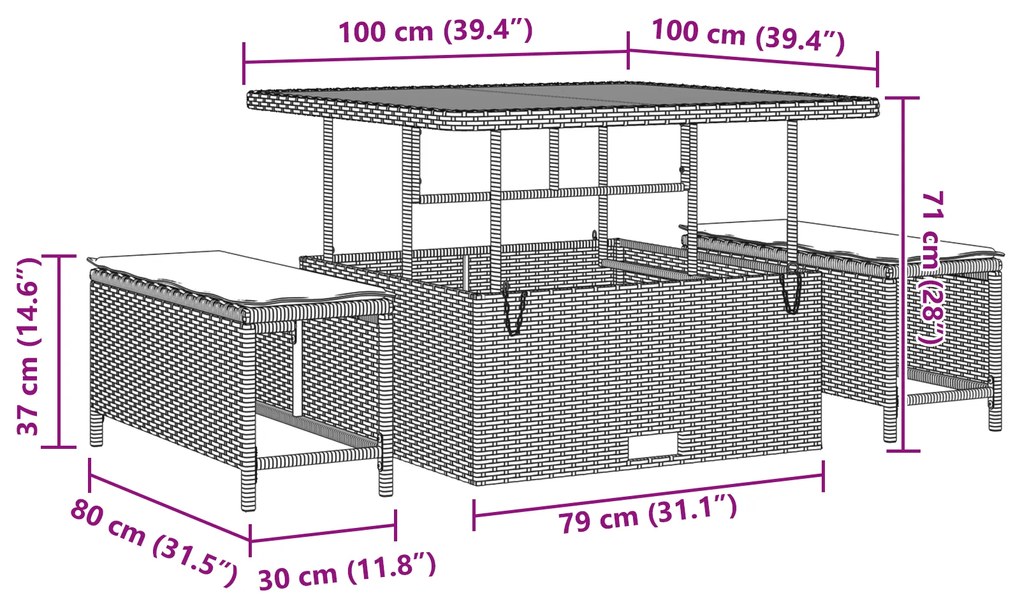 Conjunto de Sofá Jardim vidaXL 9 Peças com Almofadas Bege Polirattan A