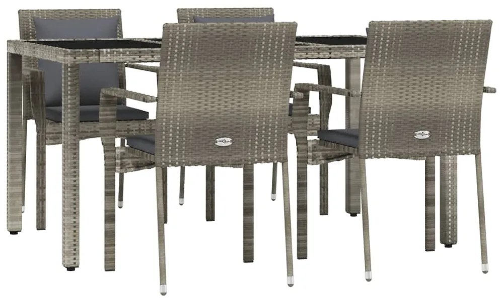 5 pcs conjunto de jantar p/ jardim c/ almofadões vime PE cinza