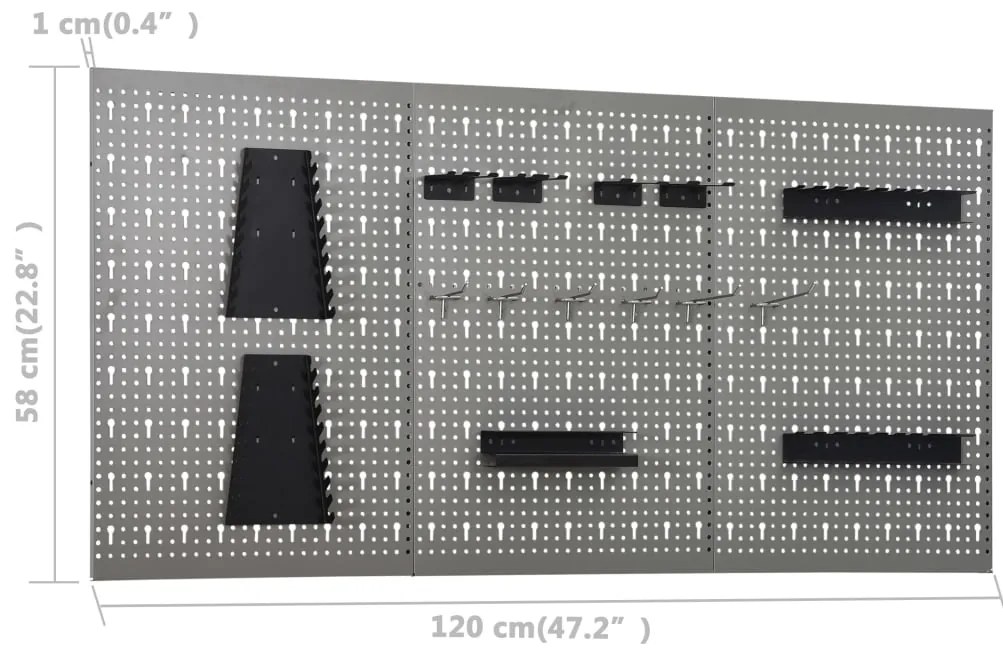 Placas perfuradas de parede 3 pcs 40x58 cm aço