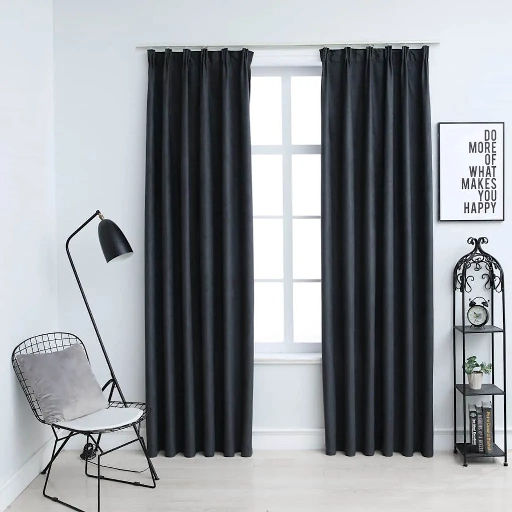 Cortinas blackout com ganchos 2 pcs 140x175 cm antracite