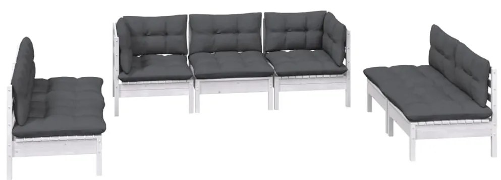 7 pcs conjunto lounge de jardim c/ almofadões pinho maciço