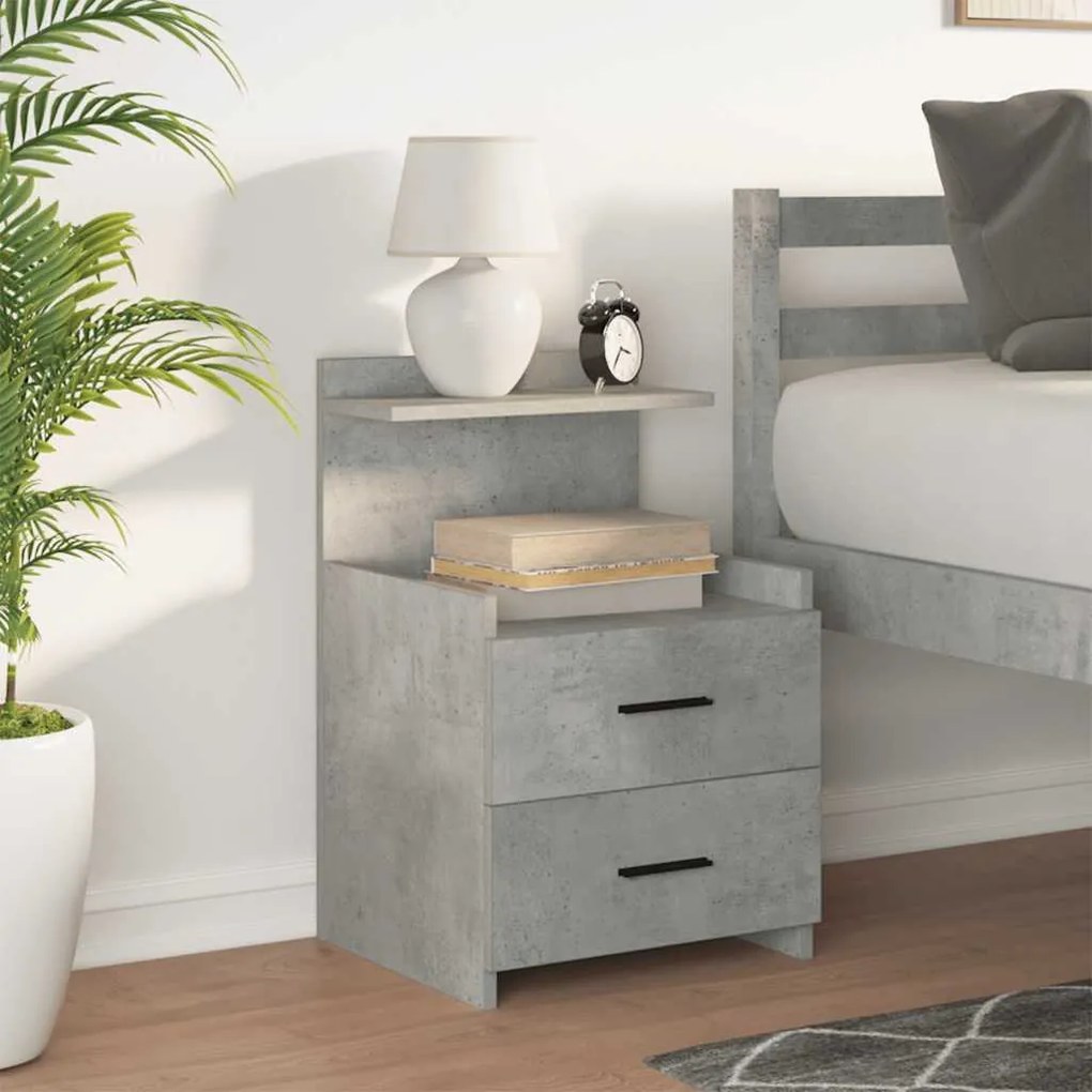 Mesa de cabeceira com 2 gavetas cinza concreto 40x36,5x62 cm