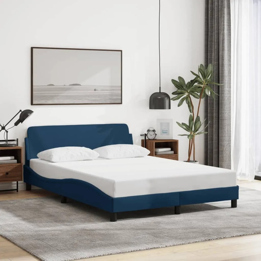 Estrutura cama c/ cabeceira sem colchão 140x190 cm tecido azul