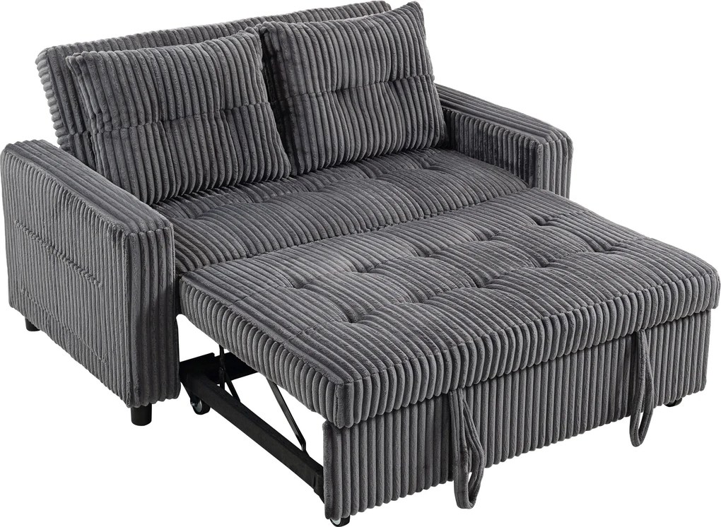 HOMCOM Sofá-cama 2 lugares, revestimento cotelê, transformável em cama, 2 almofadas, bolsos laterais, 157 x 190 cm, cinzento escuro | Aosom Portugal