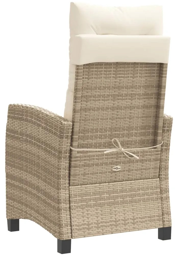 Cadeiras de jardim reclináveis 2 pcs c/ almofadões vime PE bege