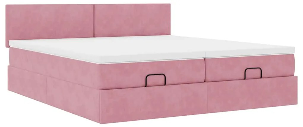 Estrutura de cama otomana com colchões 180x200 cm veludo rosa
