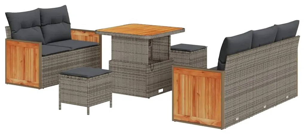 Conjunto de Sofá de Jardim de 8 Peças com Almofadas em Cinza Vime Sint