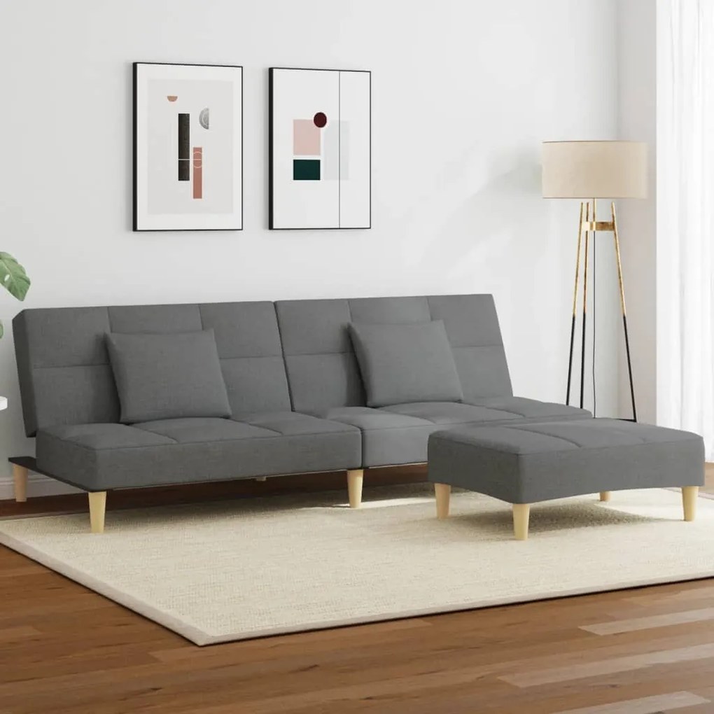 vidaXL Sofá-cama de 2 lugares c/ apoio de pés tecido cinzento-escuro