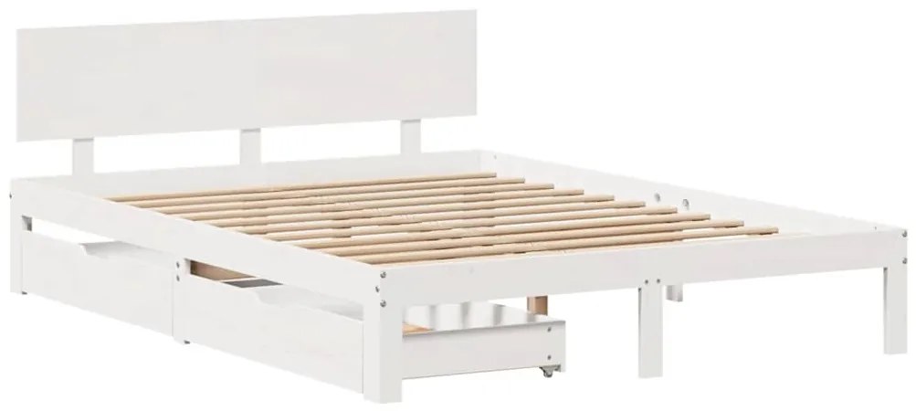 Estrutura de cama c/ gavetas 140x200 cm pinho maciço branco