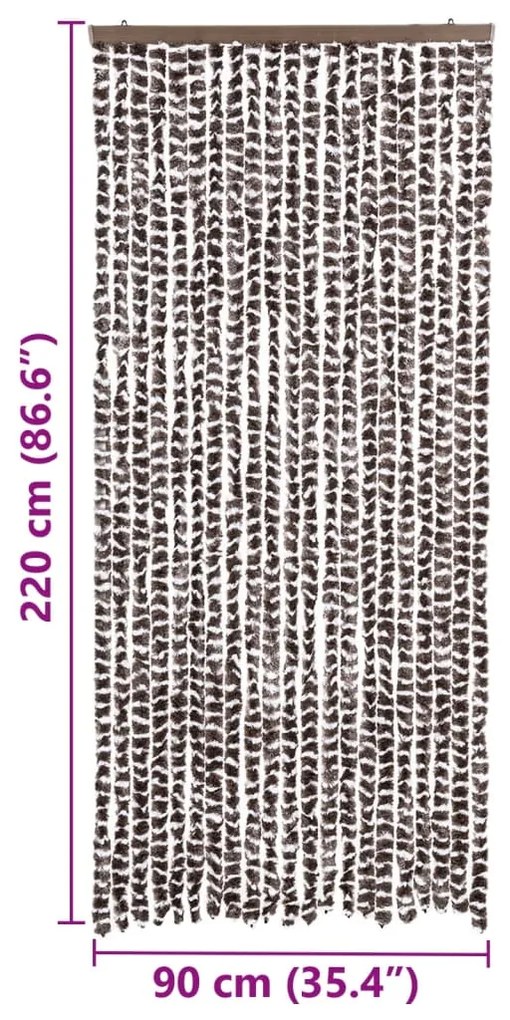 Cortina anti-insetos 90x220 cm chenille castanho e branco