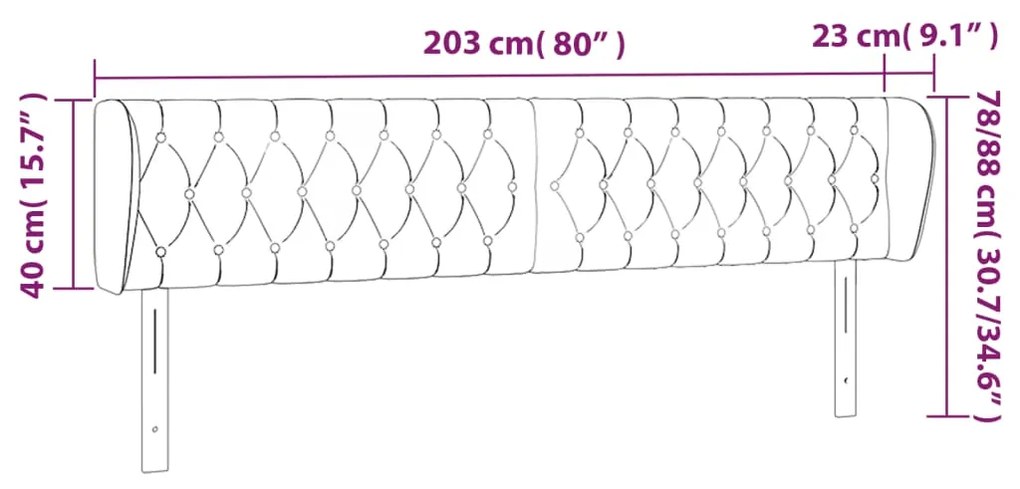 Cabeceira de cama c/ abas tecido 203x23x78/88 cm preto