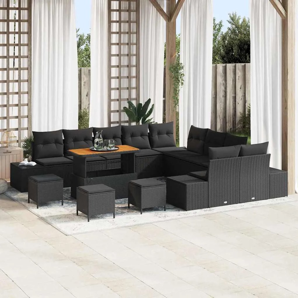 vidaXL Conjunto de Sofá de Jardim 14 pcs Preto Rattan Sintético