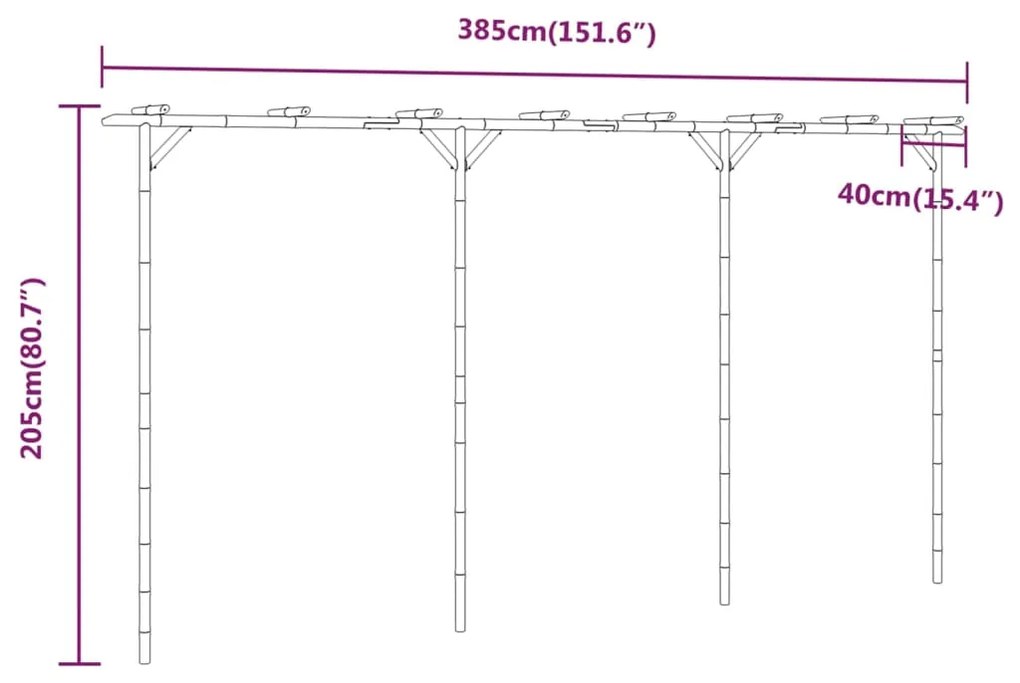 Pérgola de bambu 385x40x205 cm