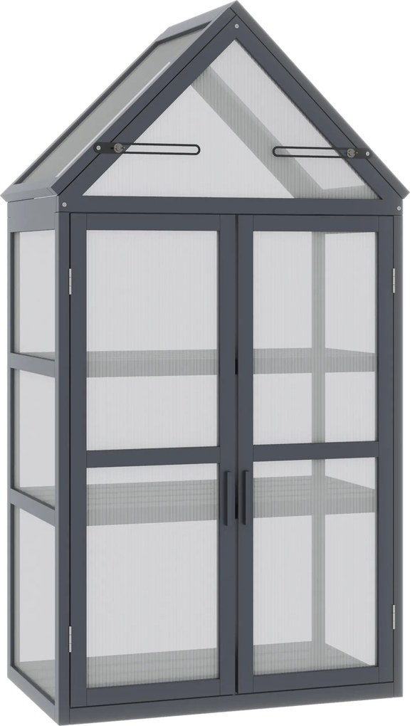 Outsunny Mini Estufa Cama Fria 3 Níveis, Teto Basculante, Portas Duplas, Madeira e Policarbonato, Resistente às Intempéries, Natural, 70,5 x 42 x 132 cm | Aosom Portugal