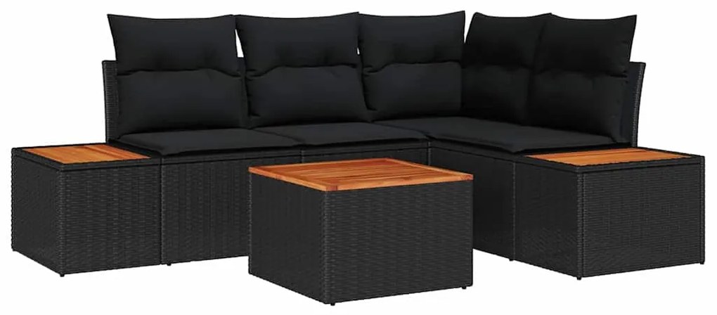 Conjunto de Sofá de Jardim de 5 Peças com Almofadas Preto Rattan Sinté
