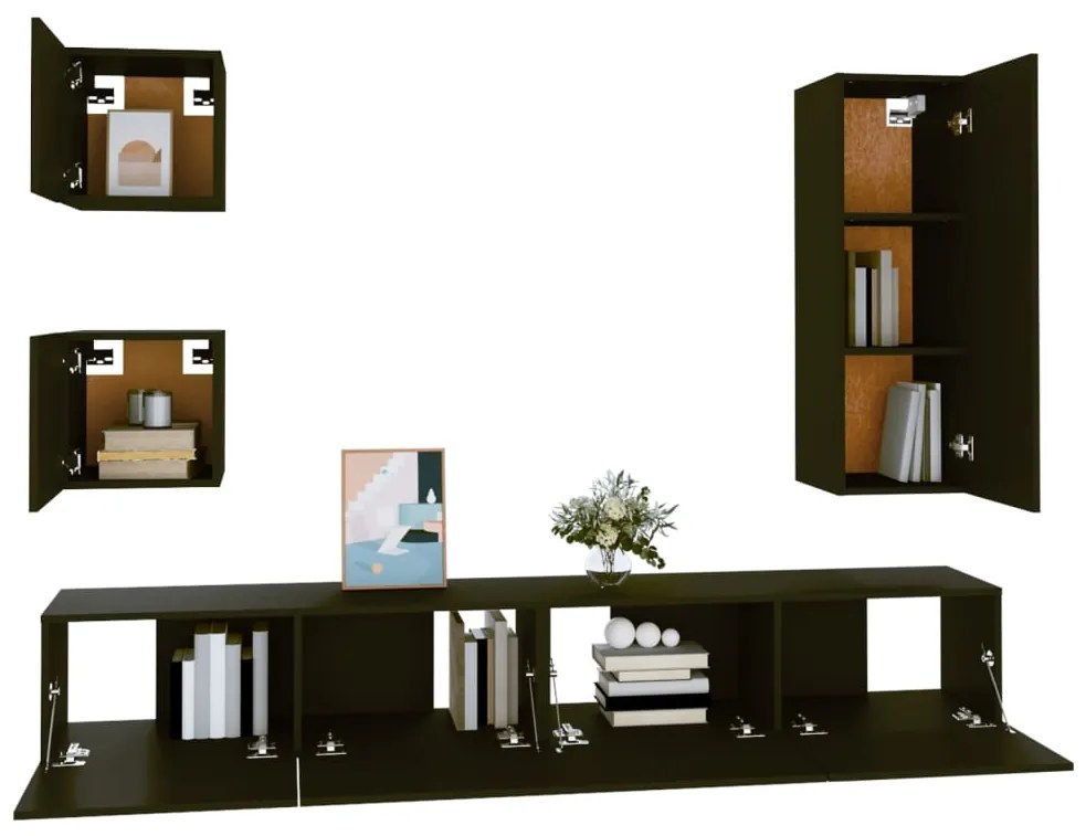 Conjunto móveis de TV 5 pcs madeira processada preto