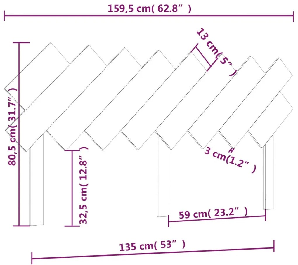 Cabeceira de cama 159,5x3x80,5 cm pinho maciço cinzento