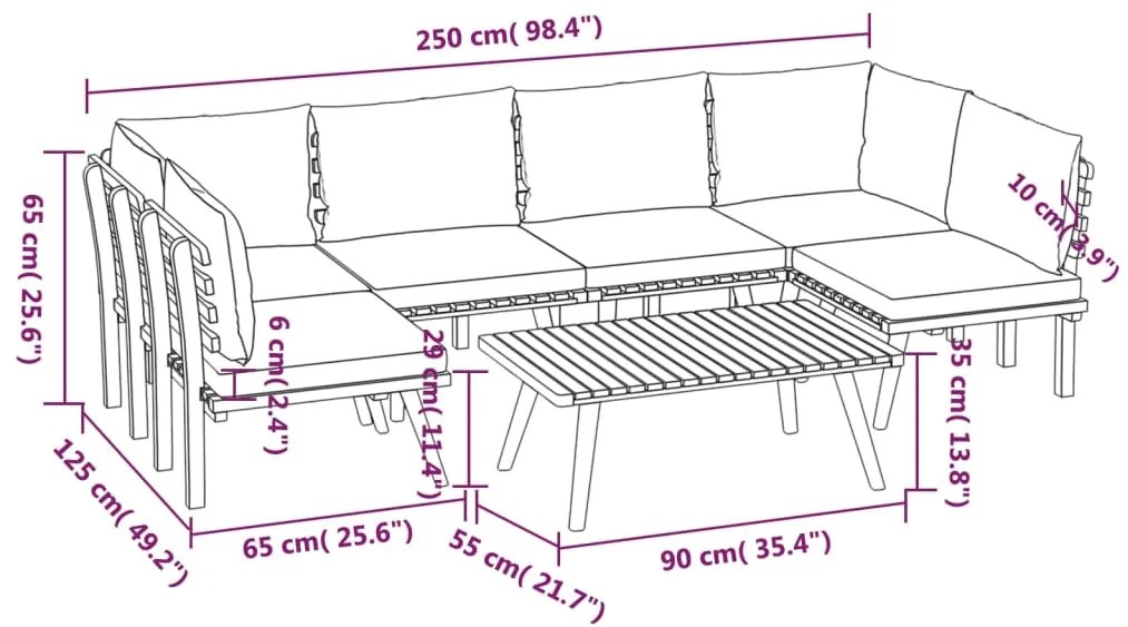 7 pcs conjunto lounge de jardim com almofadões acácia maciça