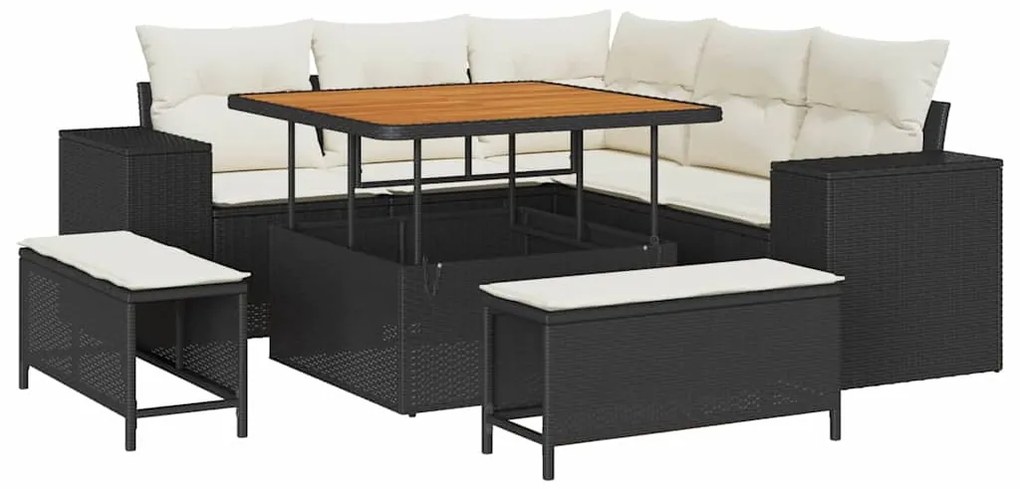 Conjunto de Sofá de Jardim vidaXL com 8 Peças e Almofadas Pretas de Ra