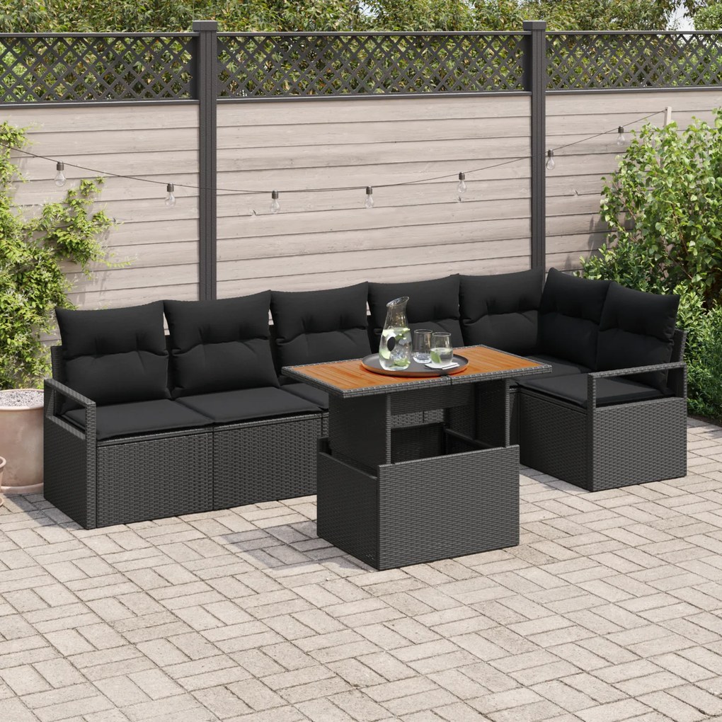 Conjunto de Sofá de Jardim vidaXL com Almofadas em Preto Vime PE