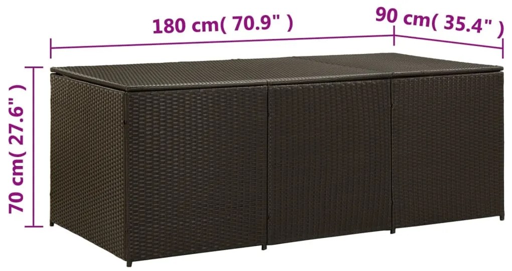 Caixa de arrumação para jardim 180x90x70 cm vime PE castanho