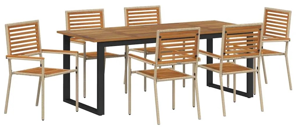 Conjunto de Jantar para o Jardim 7 pcs Bege 200 x 90 x 75 cm