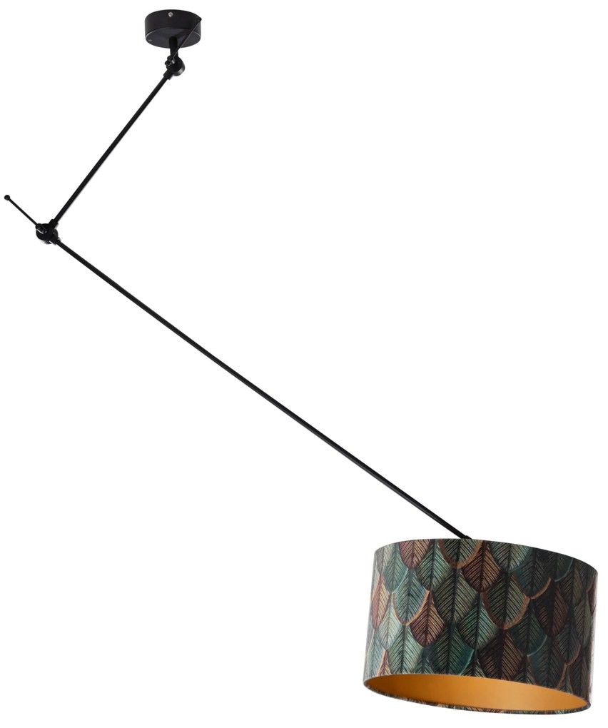 Candeeiro suspenso preto com abajur de veludo com design de folha e interior dourado 40/40/40 - Blitz Clássico / Antigo,Moderno