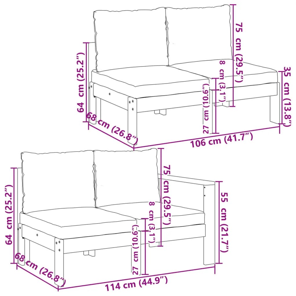 10 pcs conjunto de sofás de jardim com almofadões acácia maciça