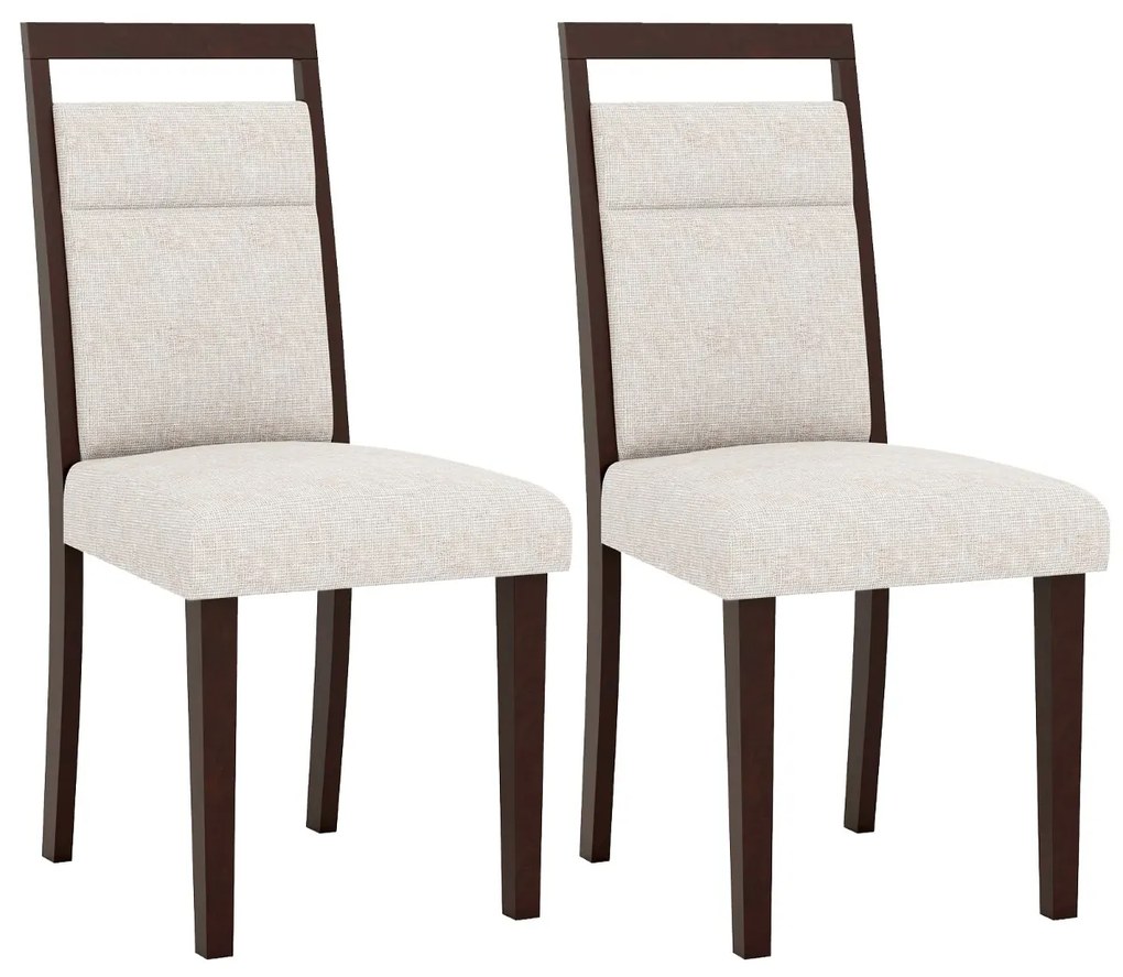 Conjunto de 2 cadeiras de jantar estofadas com assento acolchoado e encosto reclinável Pernas em madeira Bege + Castanho