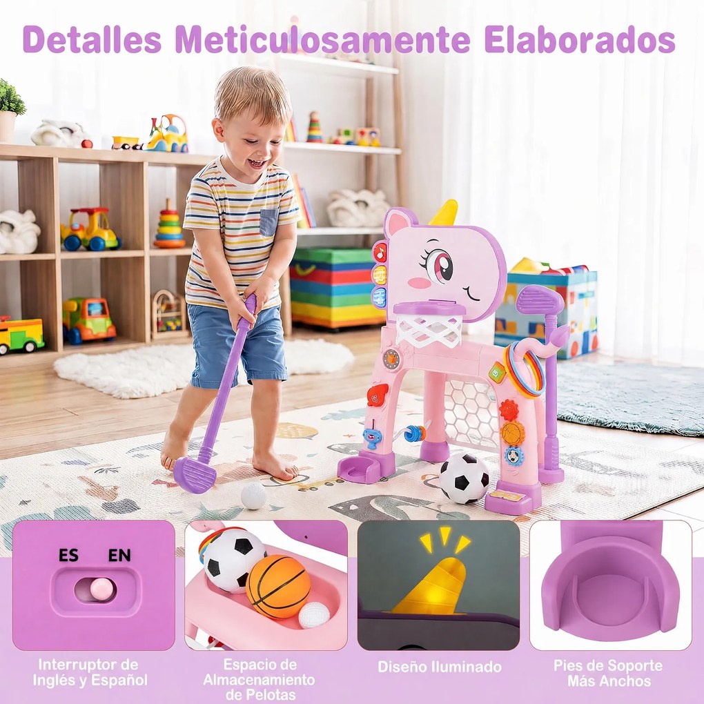Centro Desportivo Infantil 4 em 1, 56 x 39 x 62-70 cm, Altura Regulável, Rosa