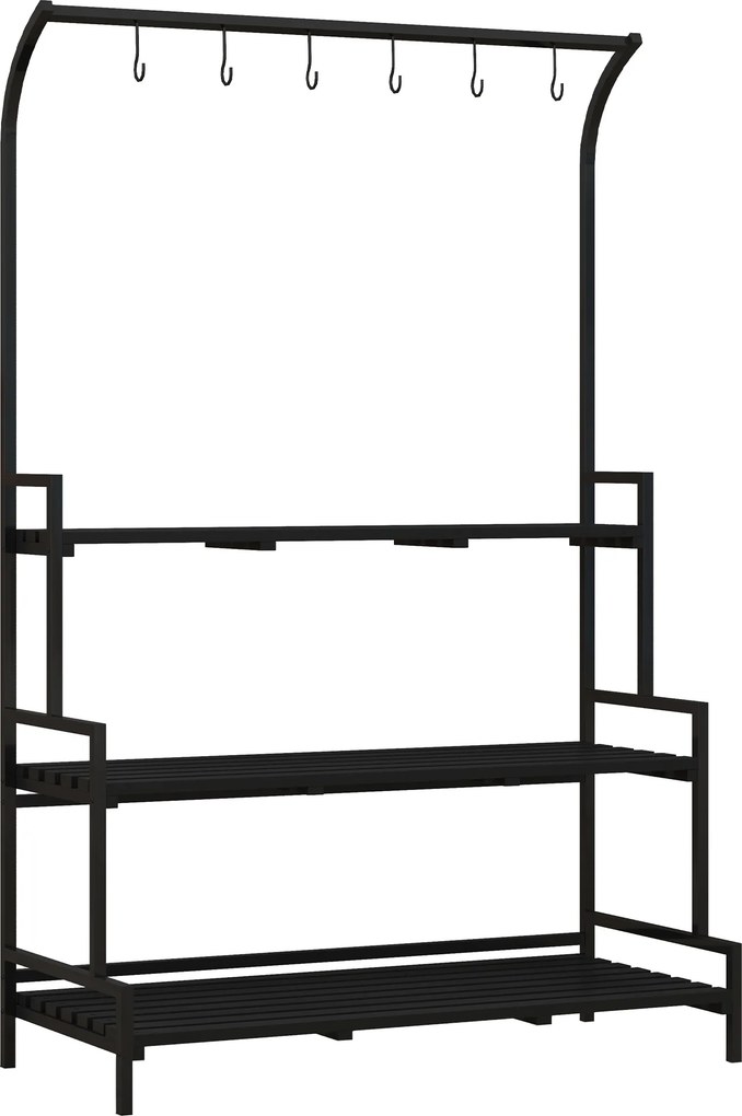 Outsunny Suporte para flores, 3 andares, 6 ganchos, Indoor &amp; Outdoor, Metallrahmen, 170H x 110L x 50B cm, Preto | Aosom Portugal
