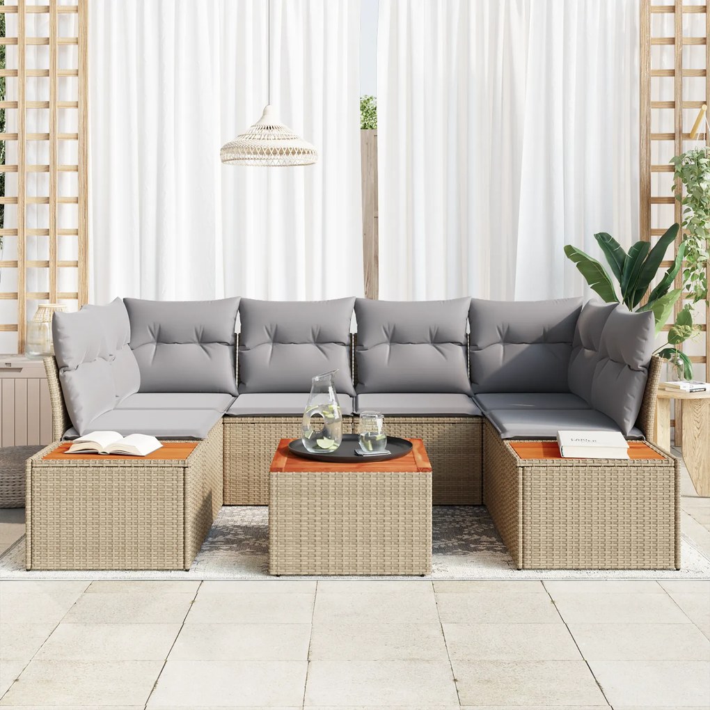 Conjunto de Sofá de Jardim vidaXL 6 Peças com Almofadas Bege Poliratan